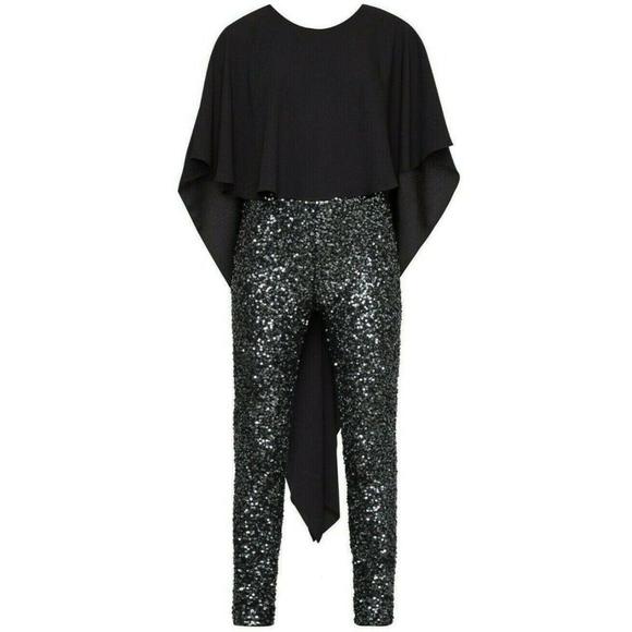 BCBGMAXAZRIA - Sequined Cape Sleeves Jumpsuit - S